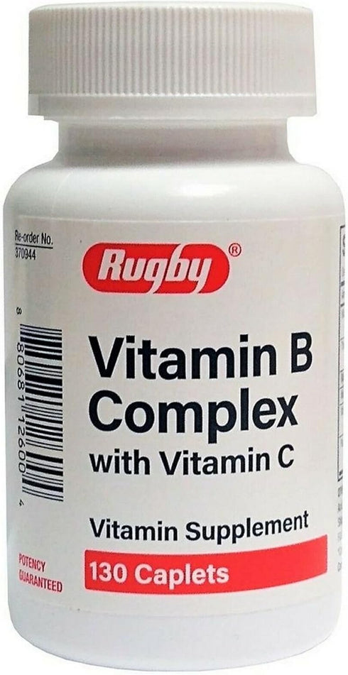 Rugby Vitamin B Complex Supplement with Vitamin C - 130 Caplets for Daily Nutritional Support.