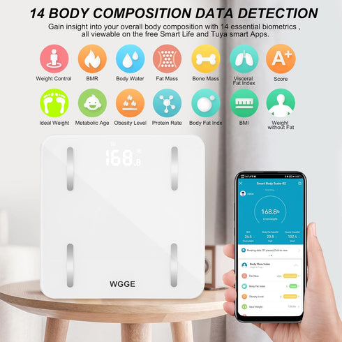 WGGE Smart Digital Bathroom Weight Scale, Body Fat Scale with BMI, Body Composition Analyzer, Max: 400 Pounds