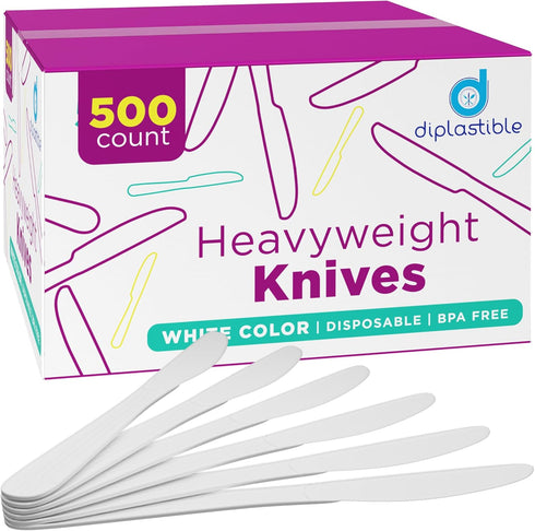 Plastic Knives Heavy Duty - Disposable Knives Plastic Utensils - Plastic Cutlery For Parties, Celebrations And Events Pack Of 500 by Diplastible