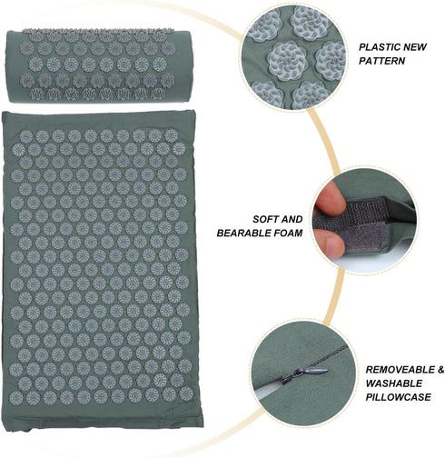 Set, Veemoon Shiatsu Acupressure Massage Mat and Pillow Non-Slip Relief Cushion with Portable Carrying Bag for Back