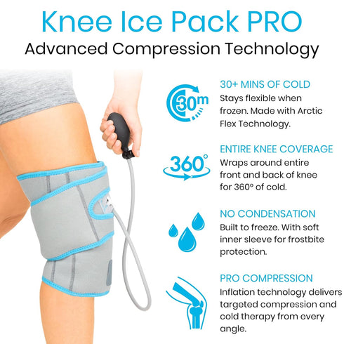 Vive Compression Knee Ice Wrap - Reusable Brace with Air Pump for Hot/Cold Therapy, Adjustable Pack for Sports Injuries