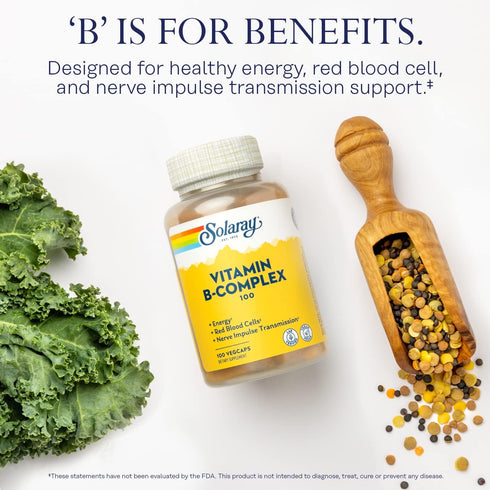 SOLARAY Vitamin B-Complex 100 mg, 100 VegCaps, Healthy Energy & Blood Cell Formation Support