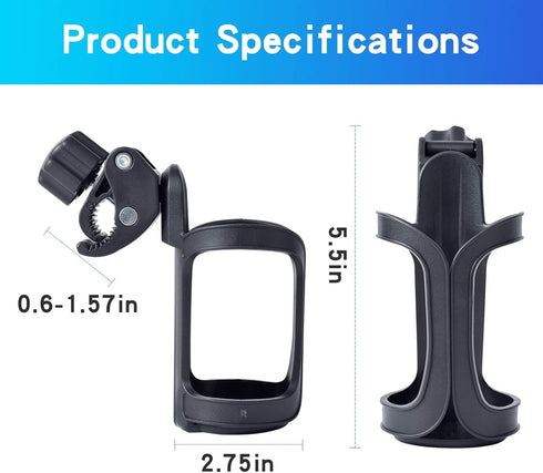 Universal Stroller Cup Holder - Upgrade Drink Holder Attachment for Walker, Bike, Wheelchair, Motorcycle, Scooter,