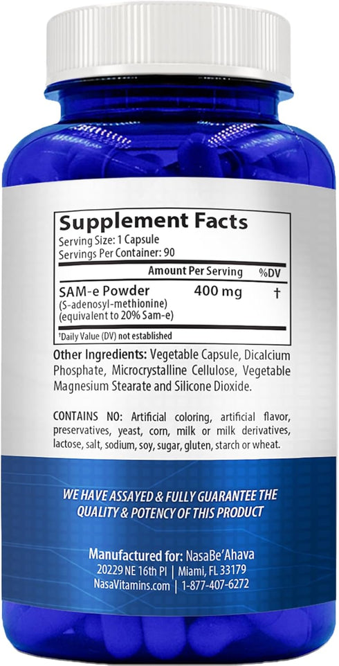 SAM-E Supplement 400mg, Easy Absorption S-Adenosyl-L-Methionine for Bone and Mood Support, 90 Day Supply