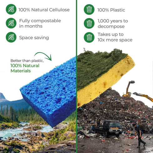 bioGo 30 Pack Compostable Pop-Up Sponges - Non-Scratch, Plant-Based Dish Sponges