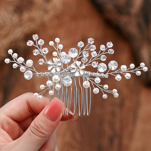Wedding Hair Comb Pearl Headpieces | Rhinestone Bridal Side Hair Accessories for Women and Girls