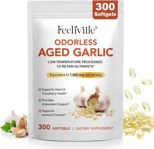Zyloqj Aged Garlic Extract Capsules, 7500mg Odorless Garlic Capsules 300 Softgels - Heart