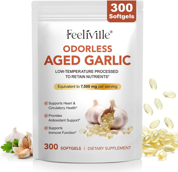 Zyloqj Aged Garlic Extract Capsules, 7500mg Odorless Garlic Capsules 300 Softgels - Heart