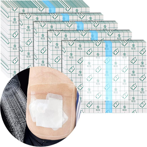 Hola Health 25 Pcs Waterproof Shower Cover 9"x9" with Non-Stick Center Pad for Large