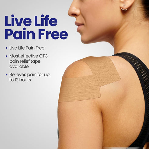 4% Lidocaine Maximum Strength Pain Relief Kinesiology Tape, Relieves Back Pain, Joints, Muscle Pains, 2" x 10" Strips