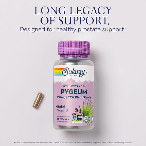 SOLARAY Pygeum Bark Extract, 100mg, One Daily for Healthy Prostate Support, 30 VegCaps