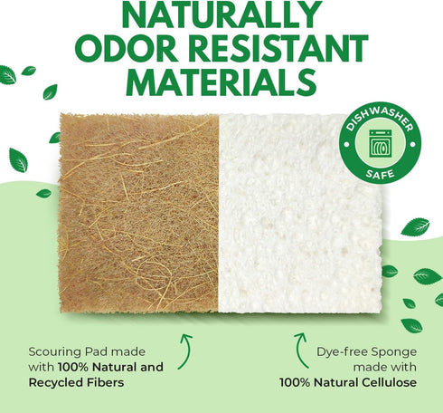 10 Pack Biodegradable Natural Kitchen Sponge, Compostable Cellulose and Coconut Walnut Scrubber Sponges