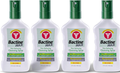 Bactine MAX First Aid Spray - Pain Relief Cleansing Spray with 4% Lidocaine, 5oz, 4 Pack