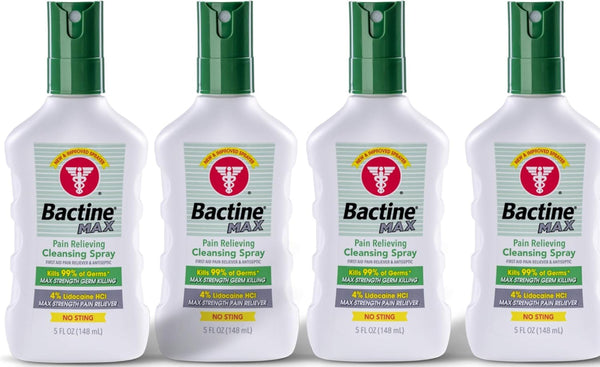 Bactine MAX First Aid Spray - Pain Relief Cleansing Spray with 4% Lidocaine, 5oz, 4 Pack