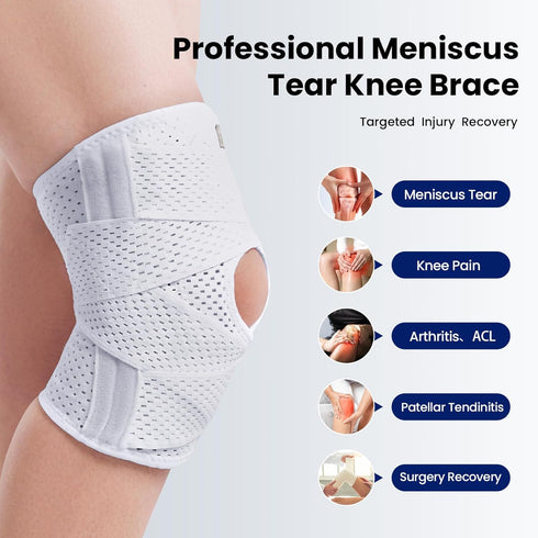JOMVD Knee Brace for Meniscus Tear, Knee Pain, Adjustable Breathable Knee Support with Side Stabilizers for Knee Pain
