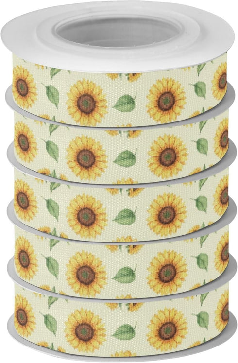 YKZEYK 1/2" 25 Ribbon for Gift Wrapping Sunflowers Leaves Yellow Print Fabric Ribbon Yards, Gift Wrap Bow Ribbons Thick