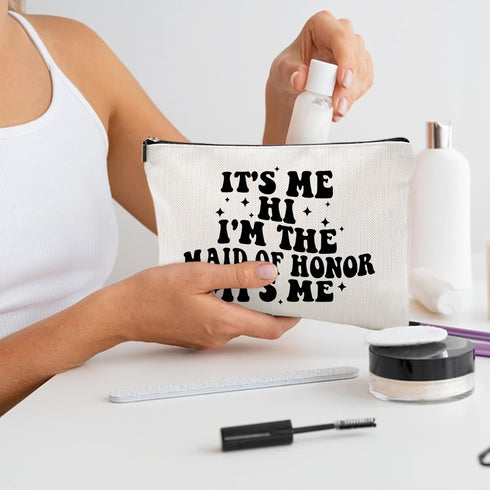 It's Me I'm the Maid of Honor Gift, Bachelorette Party Makeup Bag for Besties Friends, Cosmetic Purse for Women