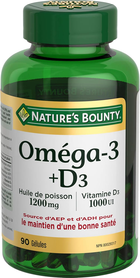 Omega-3 D3 1200mg D3 1000IU 90 Nature's Bounty + Fish Oil / Vitamin softgels