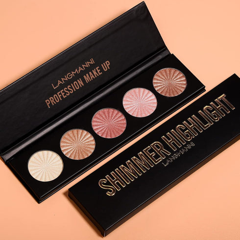Highlighter Powder Palette, Makeup Palette for Facial Bronzers Illuminator, Waterproof Long Lasting (5 Color, 1 Count)