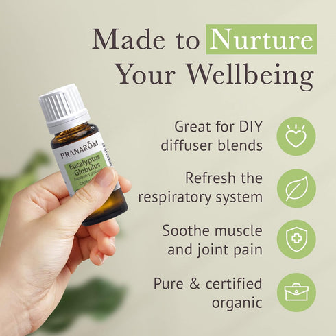 Pranarom USDA Certified Organic Eucalyptus Globulus Essential Oil (30ml) - 100% Pure for Aromatherapy, Relaxation