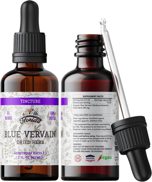 Blue Vervain Herb Organic Extract - Natural Vervain Supplement for Men & Women, Made in USA, 2 oz