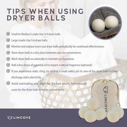 Wool Dryer Balls, 6 Pack - Natural Fabric Softener for Laundry, 100% Organic, Reusable for 1000+ Loads, Baby Safe
