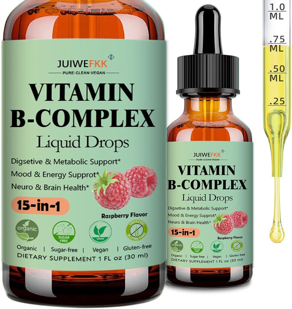 JUIWEFKK Vitamin B Complex Liquid Drops for Women Men & Kids, 15-in-1 VIT