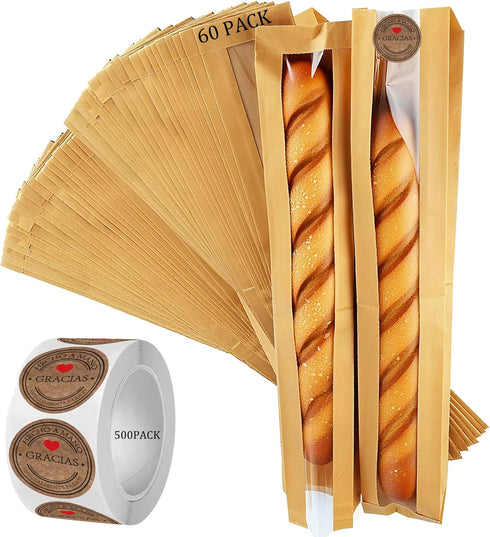 PEOKPIPLE Bread Bags for Homemade Bread with 500 Labels, 60-Pack 4.5 x 1.6