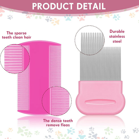 Maitys 8 Pieces Flea Lice Combs, Double Sided Lice and Nit Removal Hair Grooming Comb for Humans Pets (Pink, Light