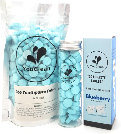 90 Toothpaste Tablets - Refill/Recycle Glass Tube for Travel and Daily Home Office Use, Nano Hydroxyapatite,