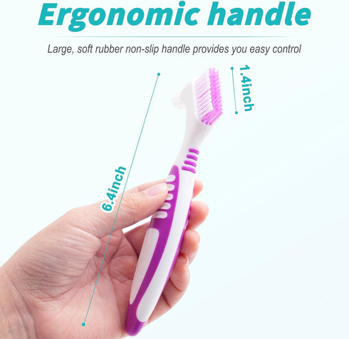 6 Pcs Denture Brush Set for False Teeth, Double Sided Design Denture Cleaning Brush with Soft Bristles, 4 Colors