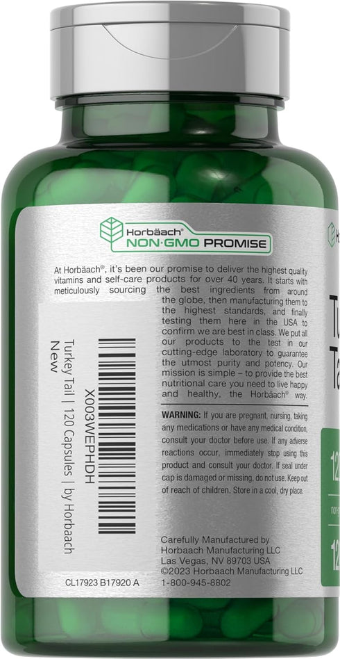Horbaach Turkey Tail Mushroom Capsules, 1200mg, 120 Count, Non-GMO and Gluten Free Extract