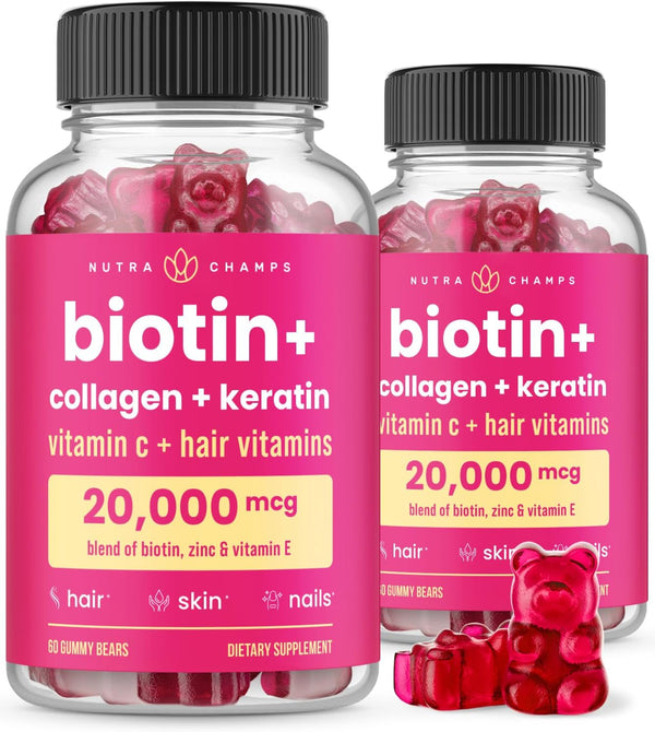 Hair Skin & Nails Gummies | Biotin with Collagen & Keratin | 5000mcg Biotin Beauty Complex | 120 Count for Women & Men
