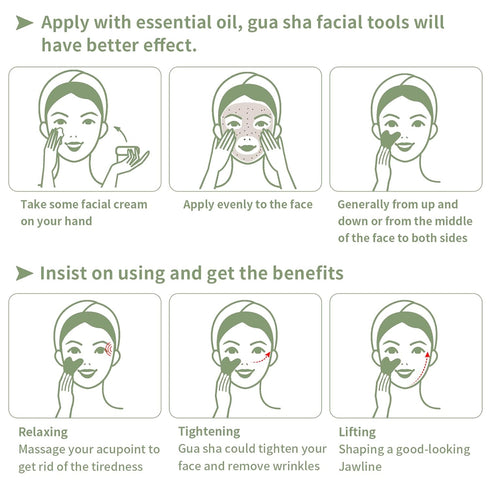 Gua Sha Facial Tools - Natural Jade Guasha Tool for Face, Double Chin & Jawline, Self-Skin Care for Women