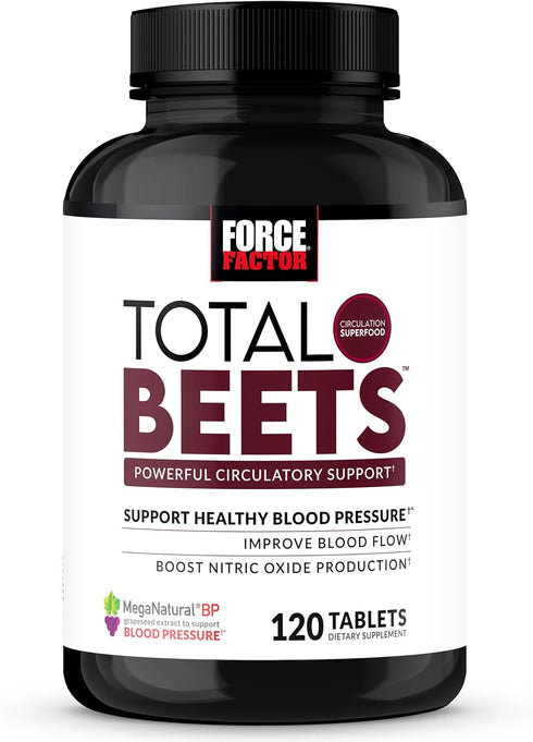 Force Factor Total Beets Blood Pressure Support with Grape Seed Extract, 120 Count for Heart Health