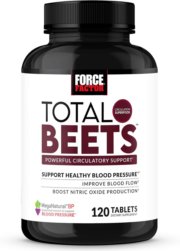 Force Factor Total Beets Blood Pressure Support with Grape Seed Extract, 120 Count for Heart Health
