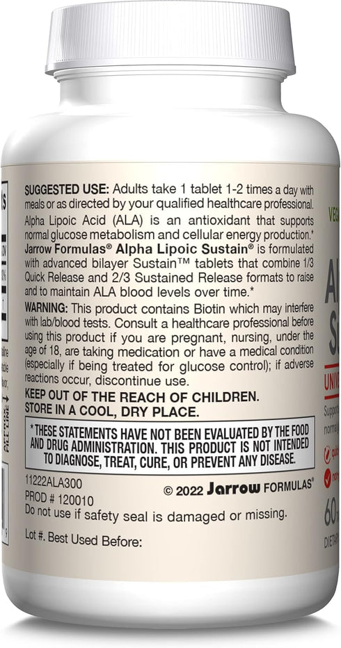 Jarrow Formulas Alpha Lipoic Sustain 300mg, 60 Count