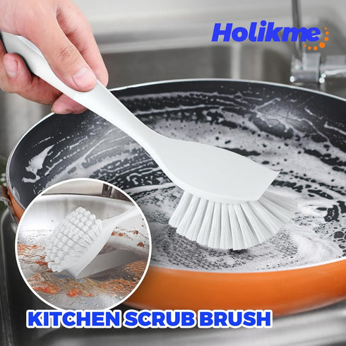 Holikme 7 Pack Dish Cleaning Brush & Pad Set, Scouring Pad & Kitchen Scrub Brush for Dish, Pot, Pan, Sink, White