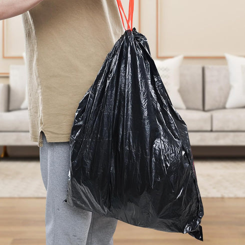 5 Gallon Bathroom Trash Bags with Drawstring, 104 Counts, Small Drawstring Garbage Bags, Black
