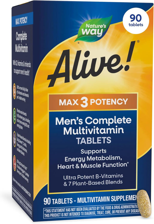 Natures Way Alive! Mens Max3 Potency Daily Multivitamin, High Potency Multivitamin for