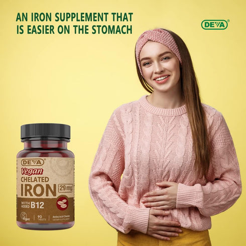 Deva Nutrition Vegan Chelated Iron 29 mg | 90 Tablets | Fortified with B-12, High Potency, Easy to Swallow