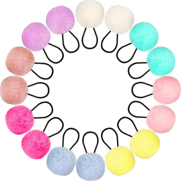 WILLBOND 16 Pieces Pom Pom Hair Ties, Elastic Fur Ball Scrunchy Band for Women and Girls Ponytail Holders
