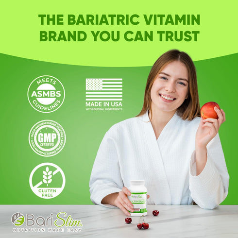 BariSlim Advanced Chewable Bariatric Multivitamin Tablets - Wild Cherry, 60 Count, Post Bariatric Surgery Supplement