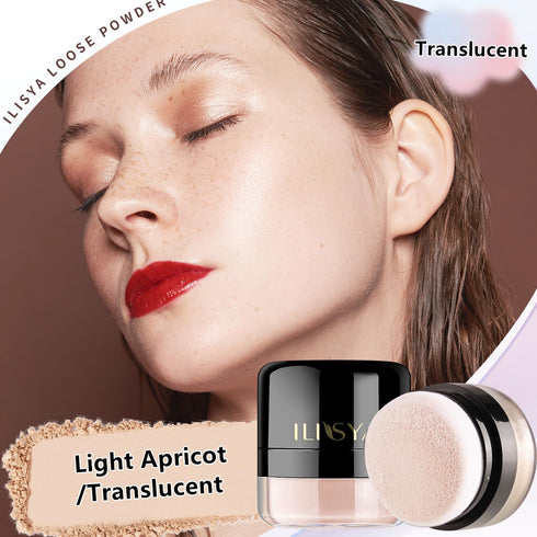 Lightweight Setting Powder - Loose Finishing Powder with Soft Mushroom Puff & Mirror, Waterproof Matte Finish, 0.28 Oz