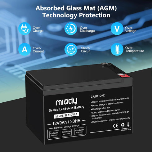 Miady 12V 9Ah (1 Pack) Rechargeable Sealed Lead Acid Battery