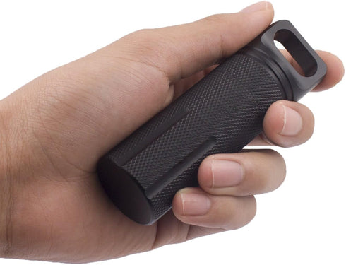 SHD Outdoor EDC Pill Box Container, Black Aluminum Alloy Waterproof Pill Holder Case for Hiking Camping