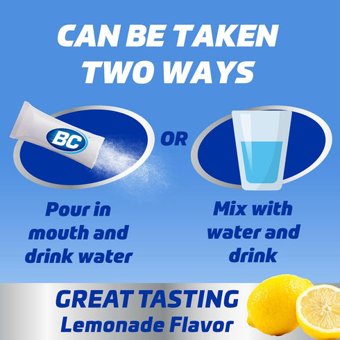 BC MAX Strength Fast Pain Relief Powder, 16 Count Lemonade Flavor Aspirin 500mg and Acetaminophen 500mg Dissolve