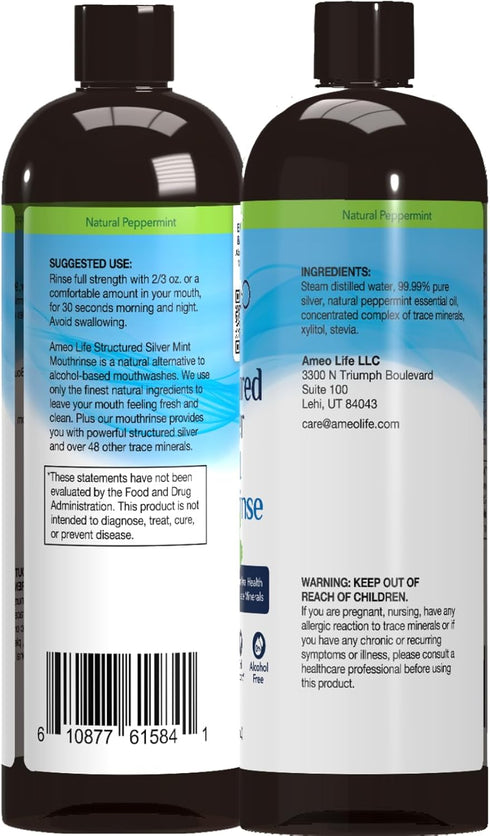 Structured Colloidal Silver Mouthwash, Mint Flavor, All Natural with 10ppm Structured Silver for Bad Breath, 16 oz
