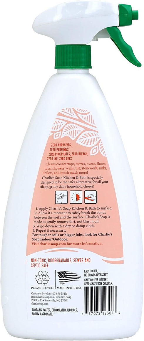 Pack, 32 oz Charlie's Soap Indoor Outdoor and Kitchen & Bath Cleaner Variety Each
