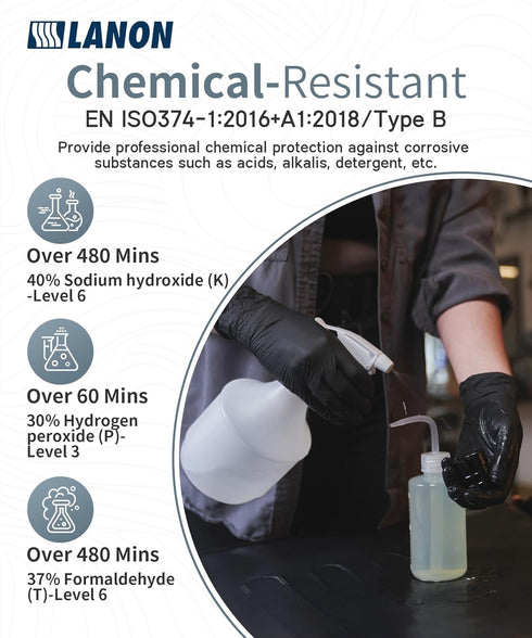 LANON Food Safe Disposable Nitrile Gloves, Latex-Free, Powder-Free, Cooking Gloves, Black Medium